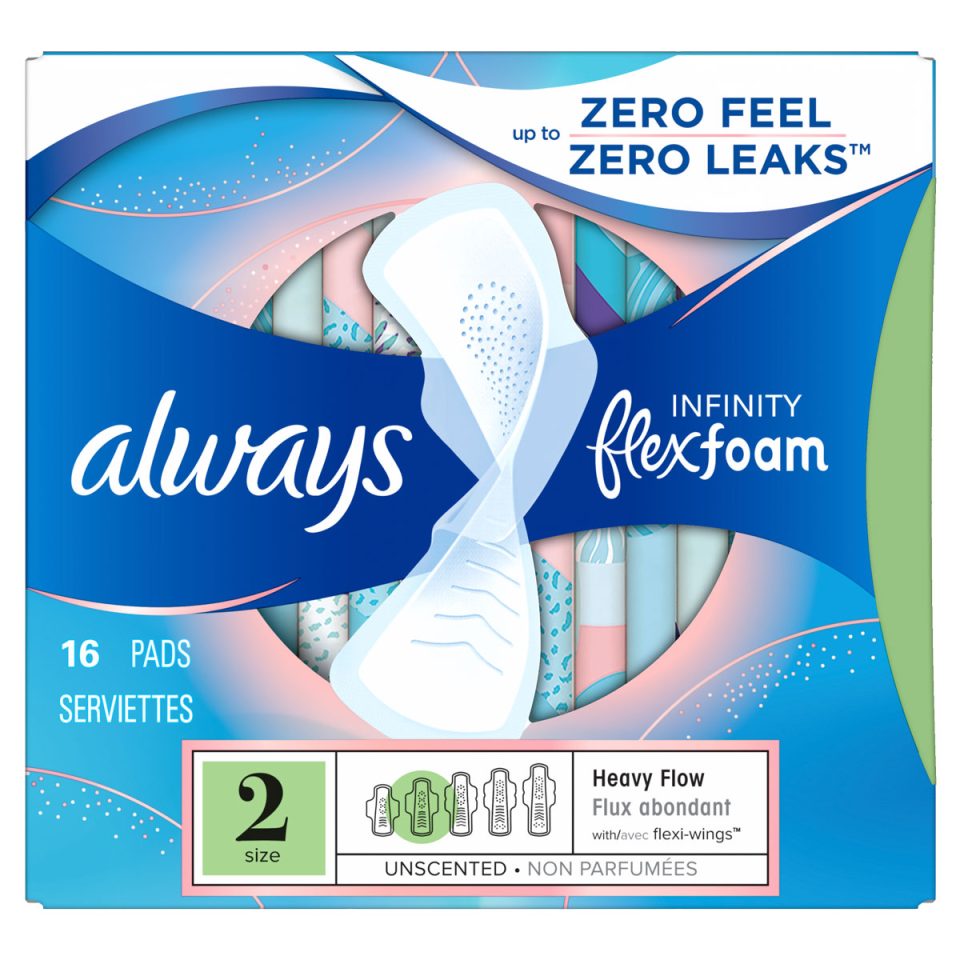 Always Infinity Size 2 Heavy Flow Pads with Wings, Unscented