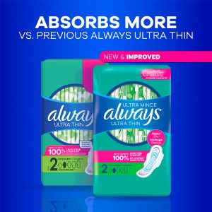Always Ultra Thin Size 2 Long Super Pads With Wings, Unscented